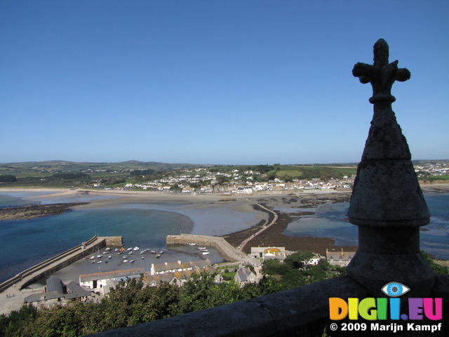 SX09192 View down to harbour and cause towards Marazion from top of St Michaels Mount